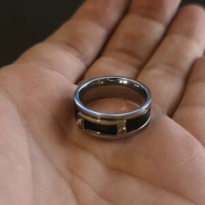 Stampd Men's Silver Ring with Black Inlay